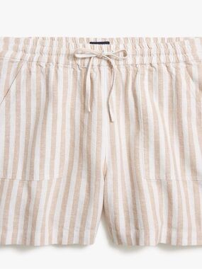 J. crew Striped Linen-Blend Drawstring Shorts in Beige & White